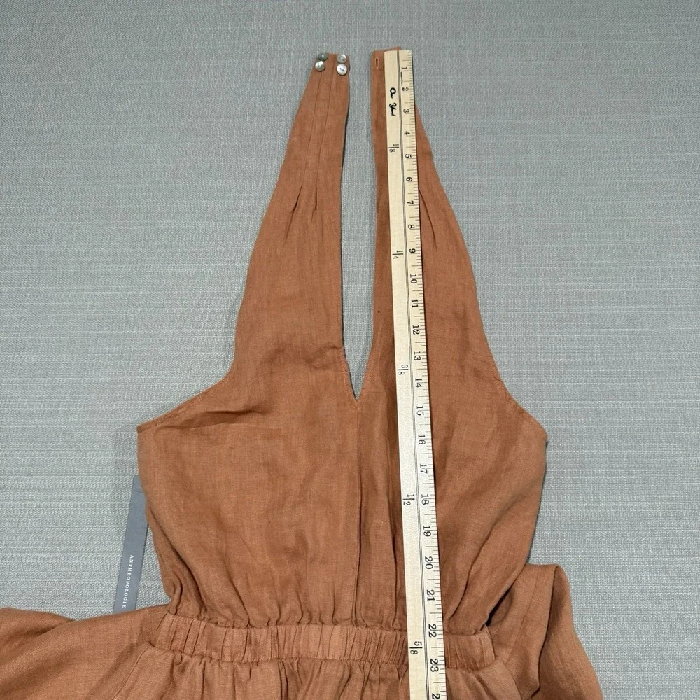 Anthropologie Cloth & Stone Linen Cross Halter Maxi Dress Size XS Orange Coastal - Picture 7 of 10